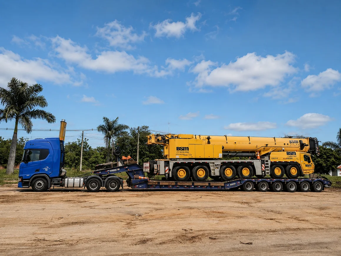 Caminhão e máquinas agrícolas em composição de transporte especial
