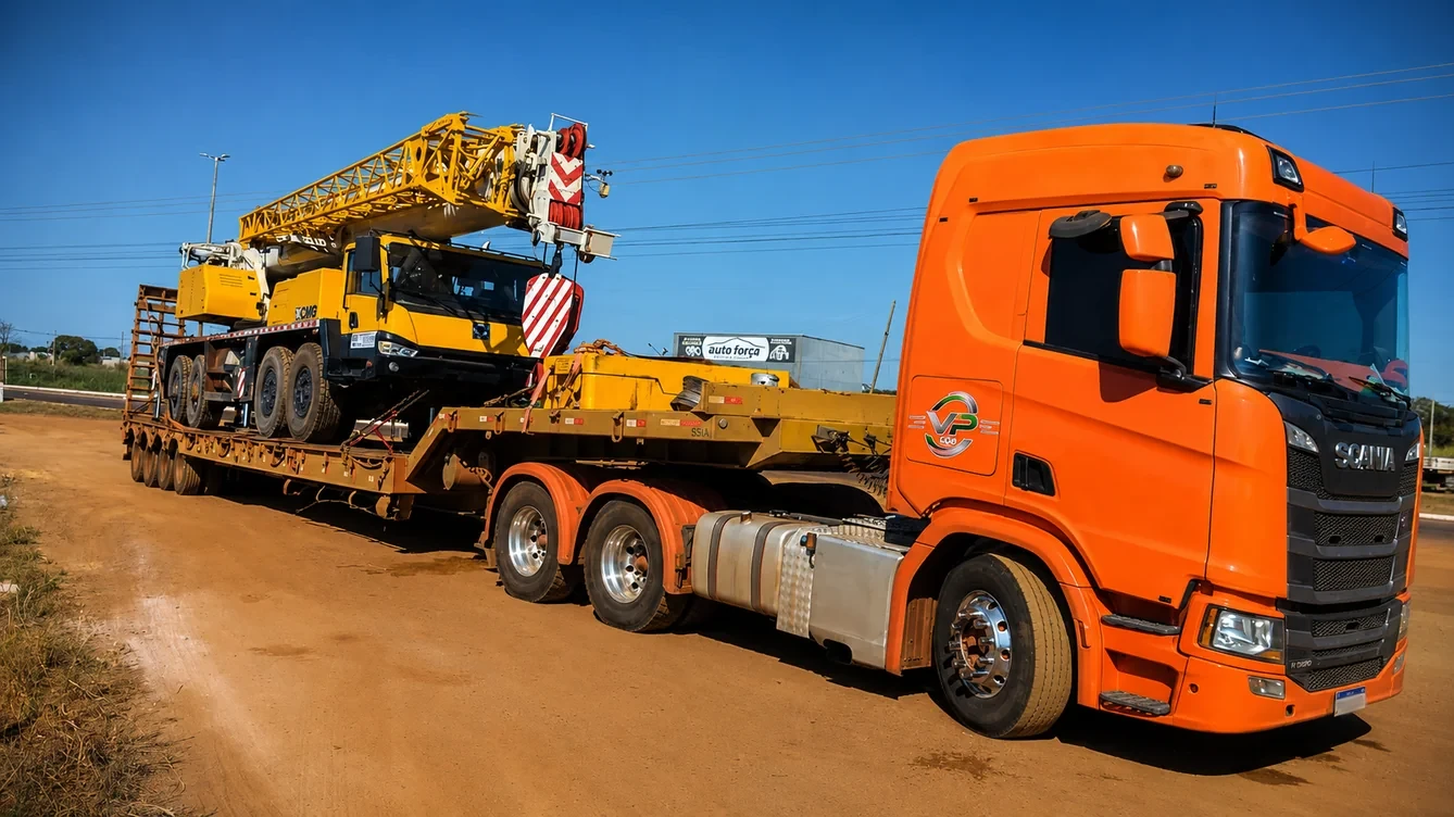 Guindaste industrial carregado em prancha