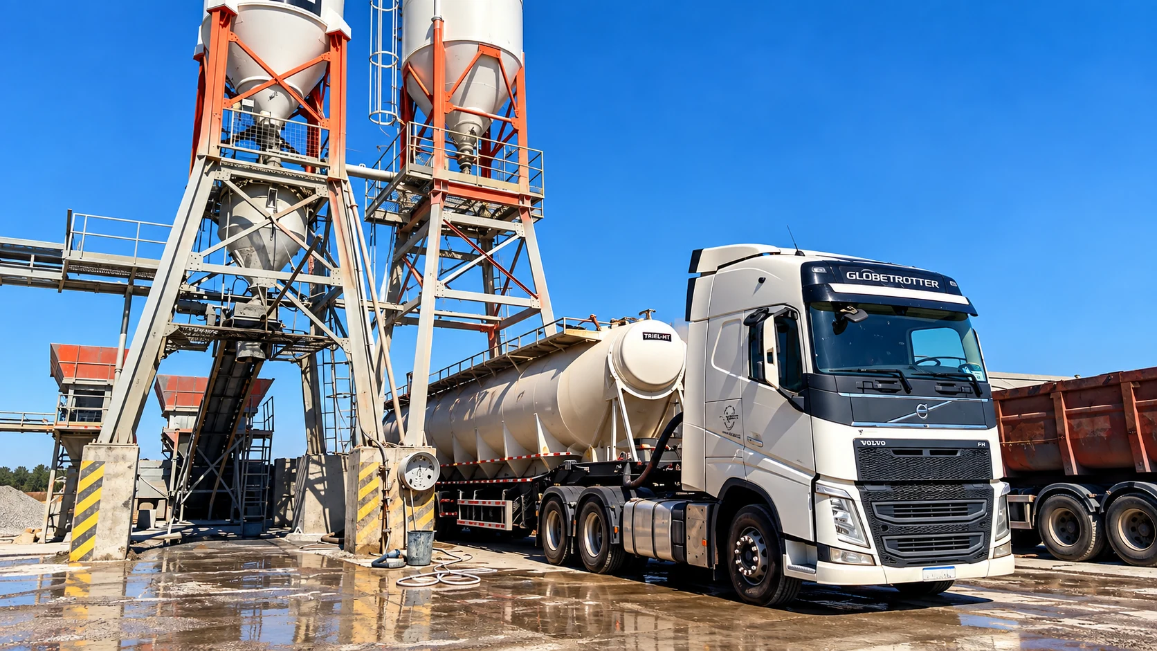 Caminhão silo branco da VP em planta industrial